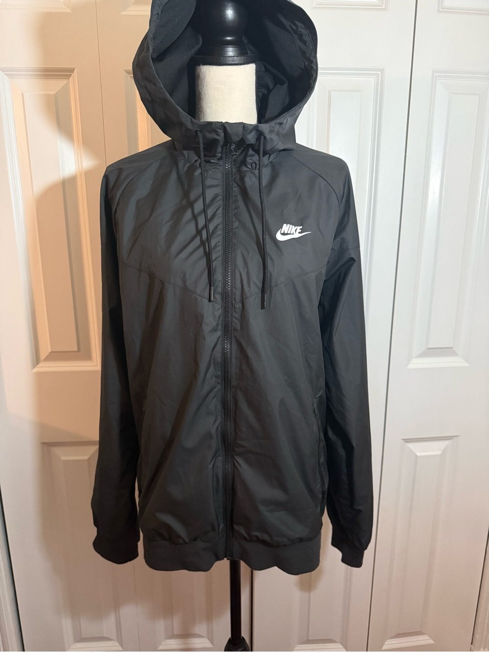 Nike Black Hooded Windbreaker with White Swoosh